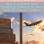 London Airport Guide pin for Pinterest with plane in the sky image