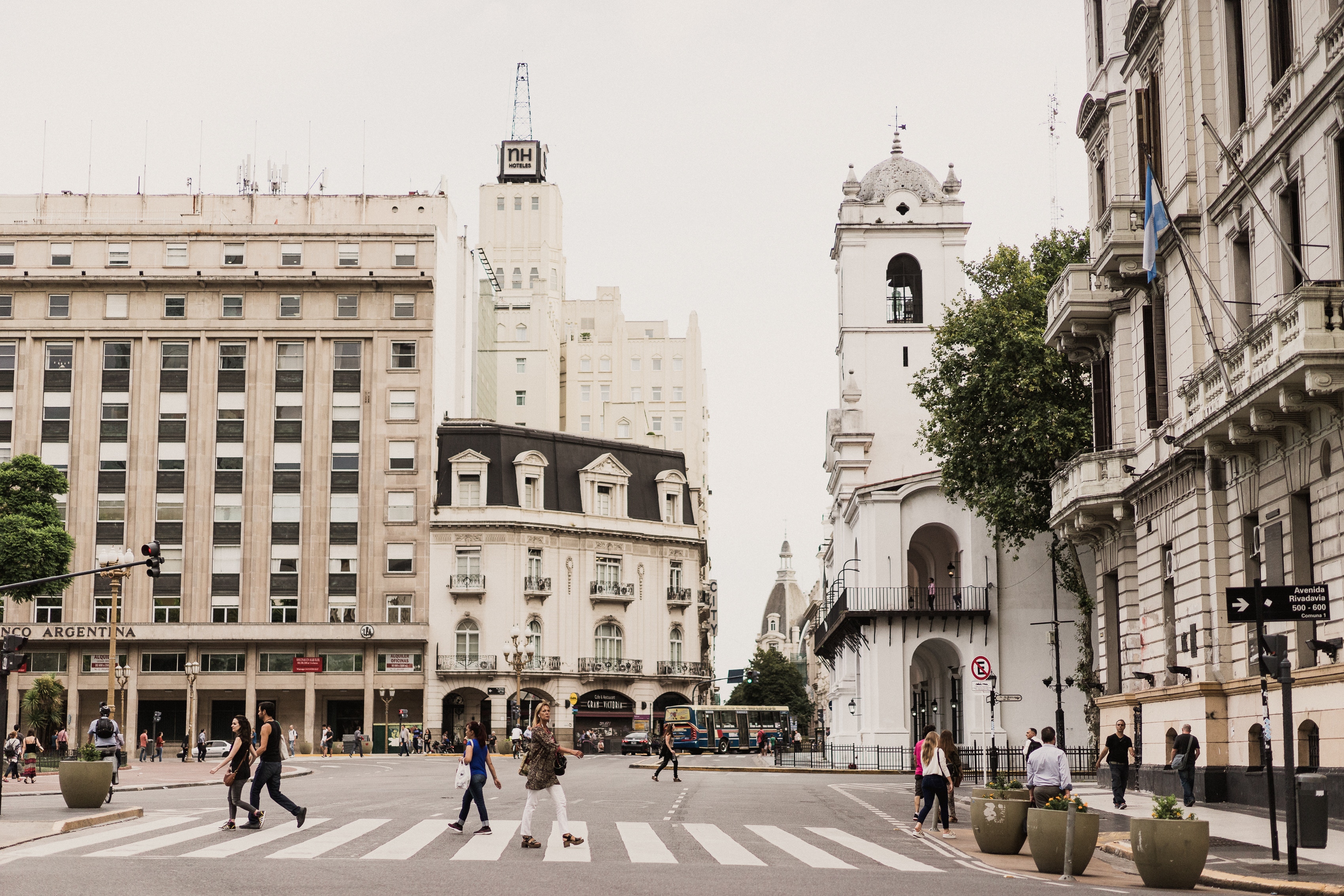 Buildings and crosswalk in Buenos Aires.