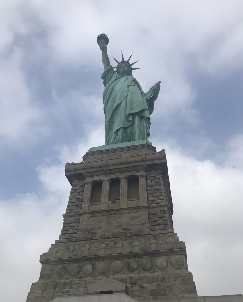 An up-close photo of the statue of liberty