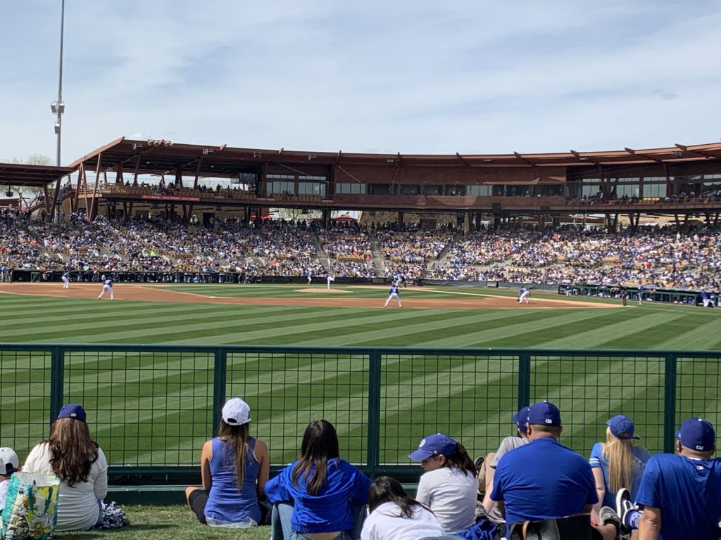 Game time at LA Dodgers spring training baseball field in Phoenix, Arizona.