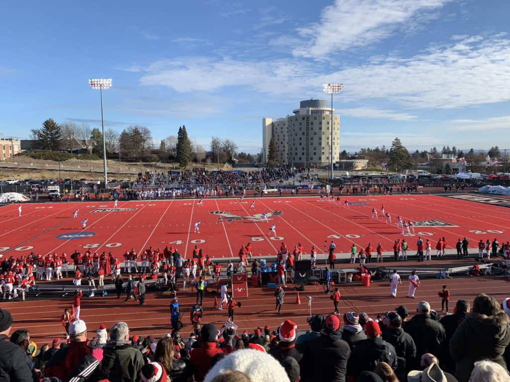 Red football field for Eastern Washington University football games.