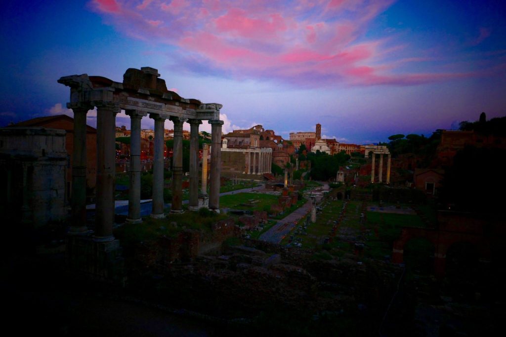 The Roman Forum at sunset.