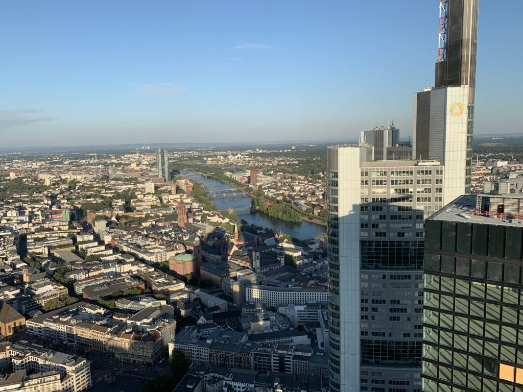 Looking for what to do in Frankfurt for one day? Check out the amazing view of the city skyline and the river main from the Main Tower Observation Deck