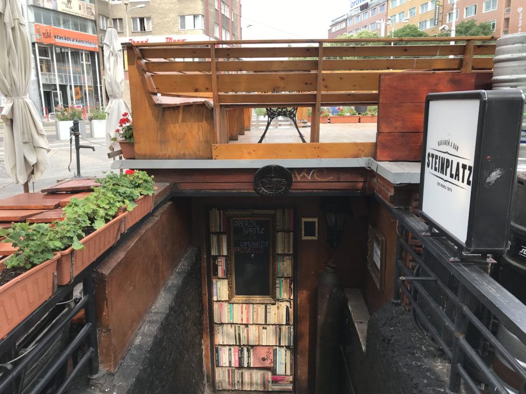 Secret door that looks like a bookshelf at Steinplatz in Bratislava