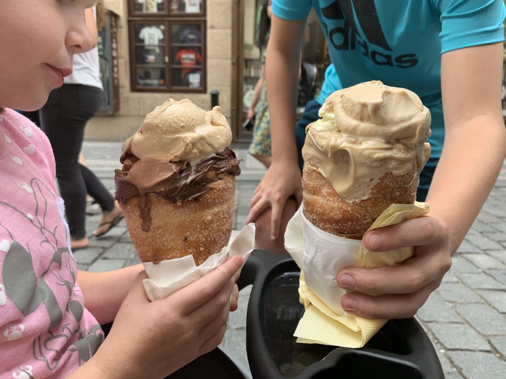 2 Trdelnik’s filled with ice cream in Prague