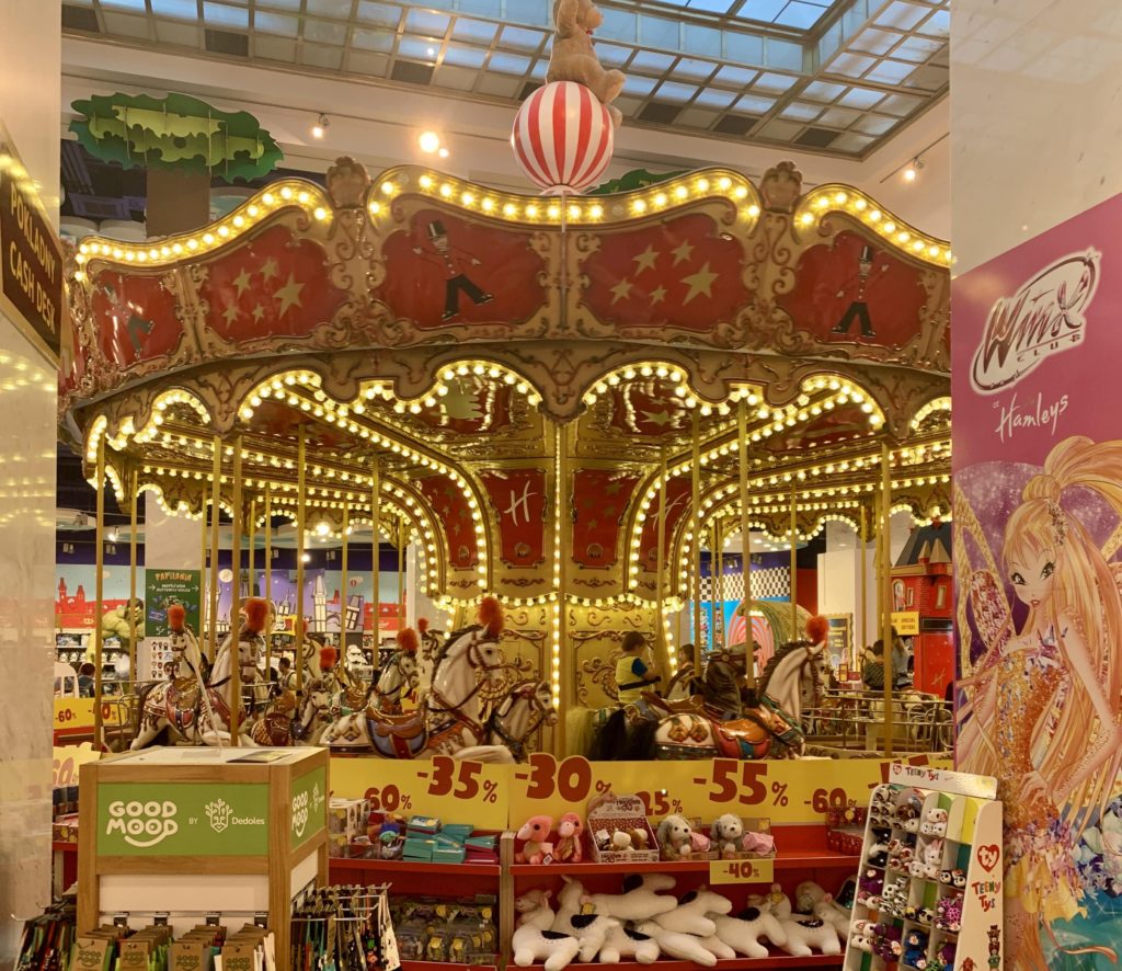Carousel and toys in the Hamley's in Prague.