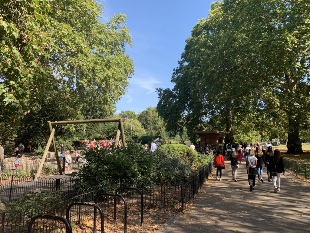 playground and walking path in st. james park in london