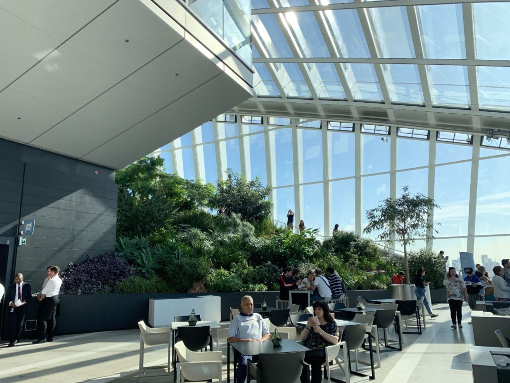 tables and greenery at the SkyGarden in London