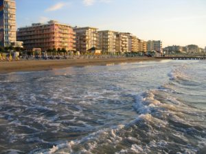beach hotels and water on Lido di Jesolo near Venice Italy