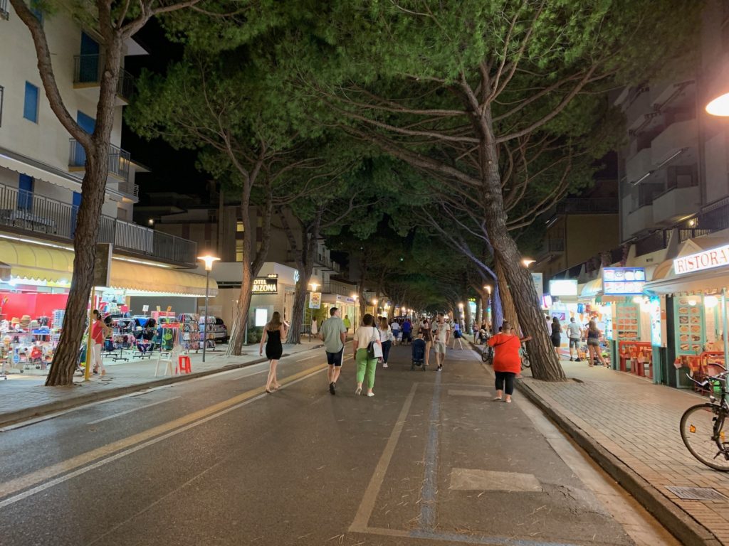 People walking the main street in Lido di Jesolo at night