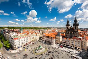 Ariel view of Old Town Square in Prague